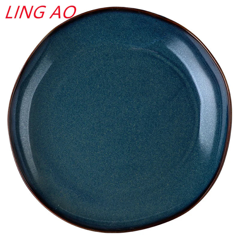 LingAo Japanese Kiln Glazed Ceramic Dinnerware Set – Artisan Bowls & Plates