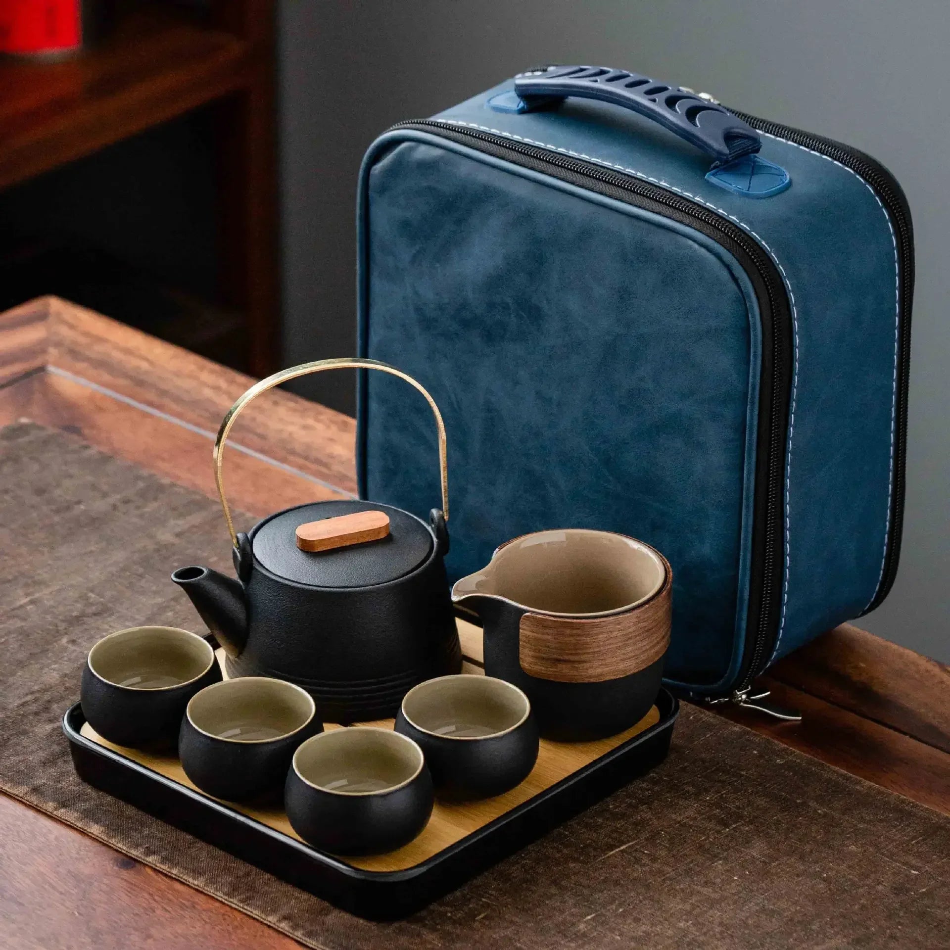 Premium Black Ceramic Kung Fu Set with Tea Pet