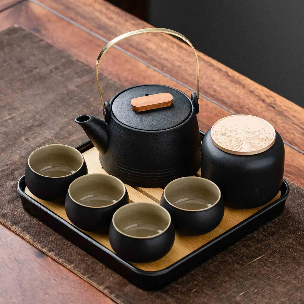 Premium Black Ceramic Kung Fu Set with Tea Pet