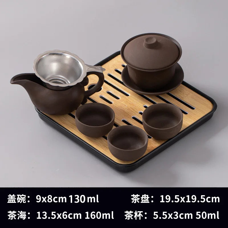Household Kung Fu Tea Set (Gaiwan, 3 Cups & Dry Tray)