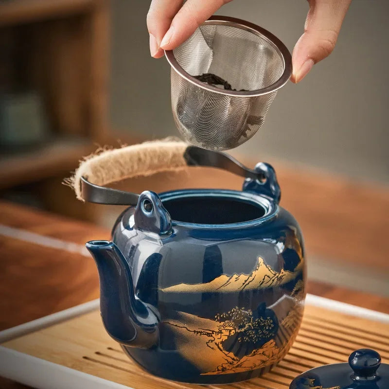 Large Capacity Black Glaze Tea Set – Ceramic Beam Pot
