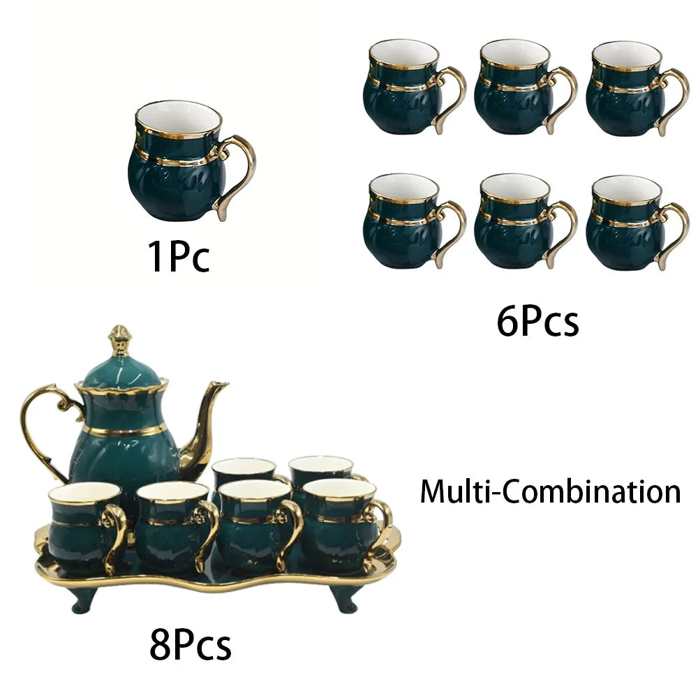 English Emerald Green & Gold Tea Cup Set (8pc/6pc)