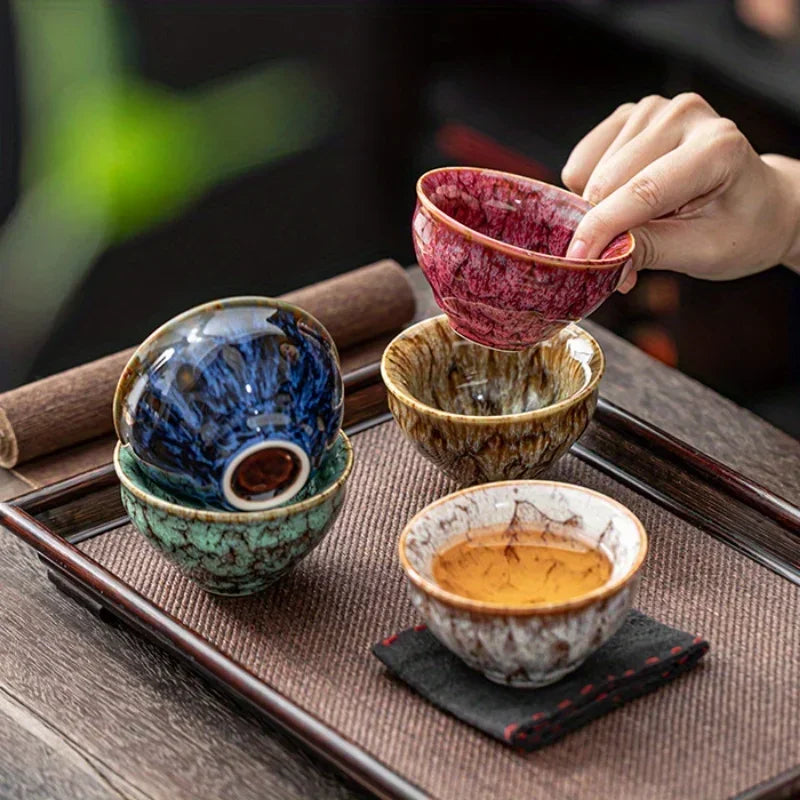 Handmade Jianzhan Kung Fu Tea Cup Set (5 Pieces) – Traditional Kiln Change