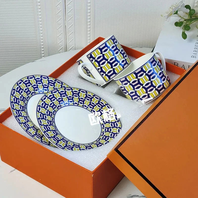 Fashionable European Style Red Tea & Coffee Set (2 Cups + 2 Plates) – Luxury Gift Box
