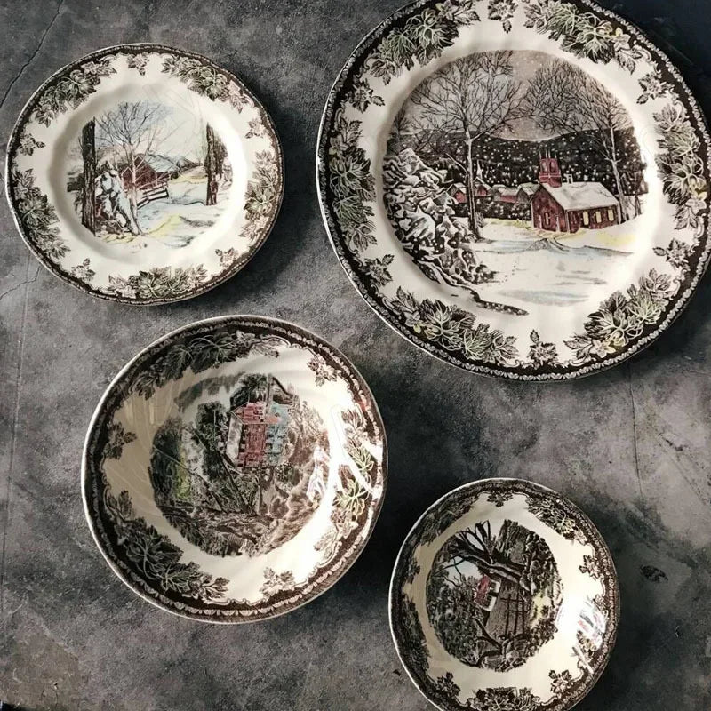 "Manor Landscape" Creative Ceramic Dessert & Salad Plate