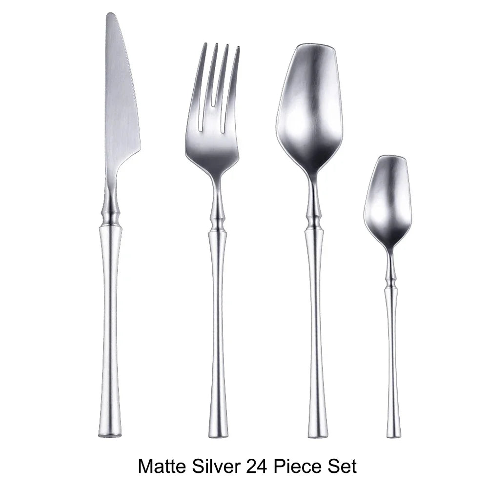 Modern Luxury Matte Black & Gold Flatware Set (24 Pieces) – Stainless Steel