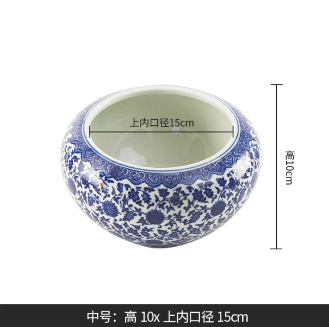 Vintage Blue & White Porcelain Lotus Bowl