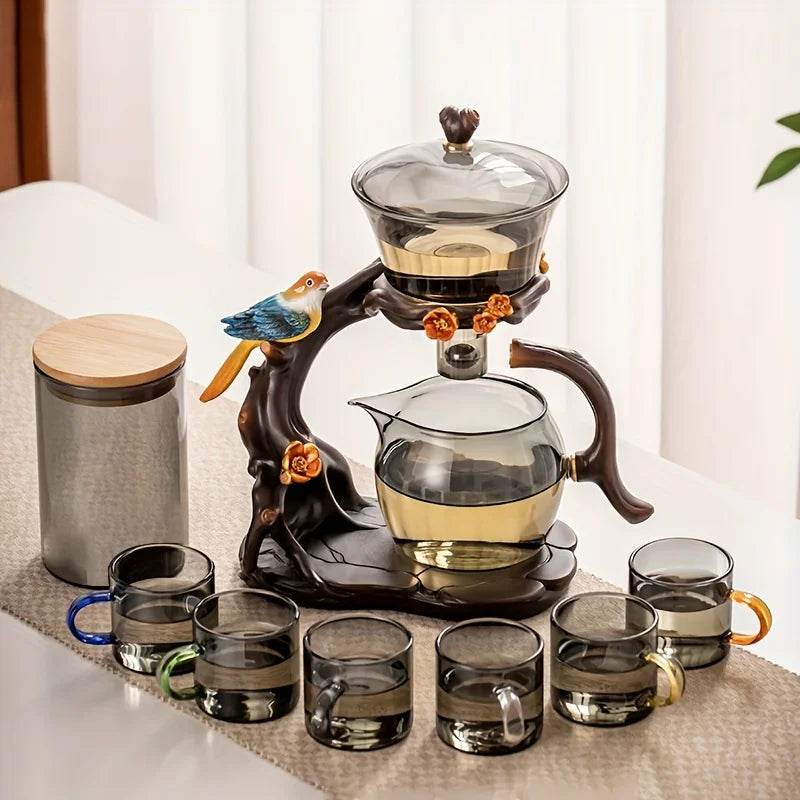 "Lucky Magpie" Semi-Auto Glass Tea Set (Full Set with Tray)