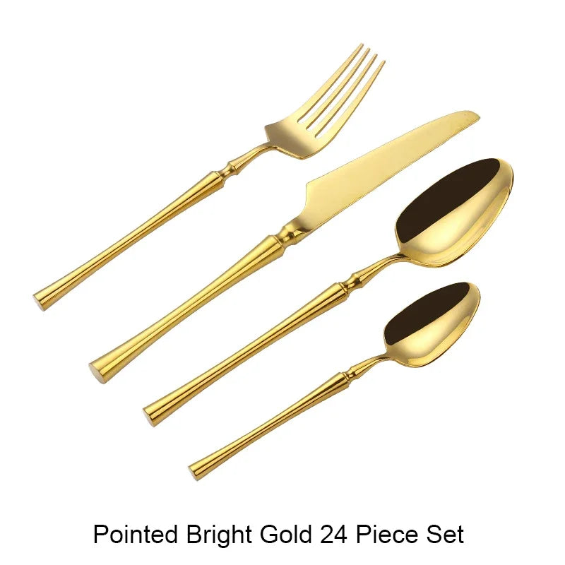 Modern Luxury Matte Black & Gold Flatware Set (24 Pieces) – Stainless Steel
