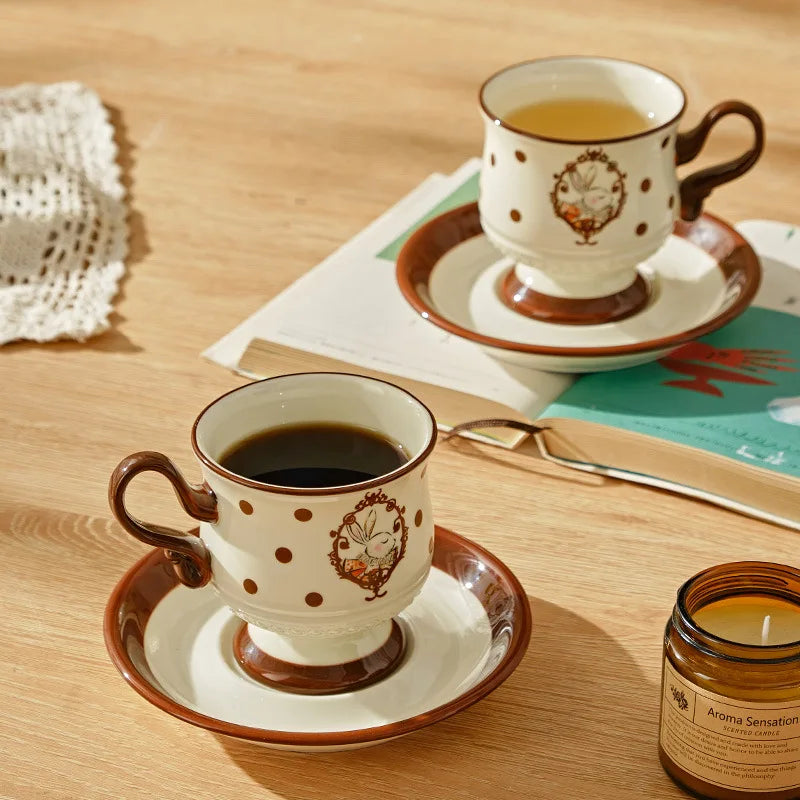 French Cute Rabbit Ceramic Mug & Plate Set