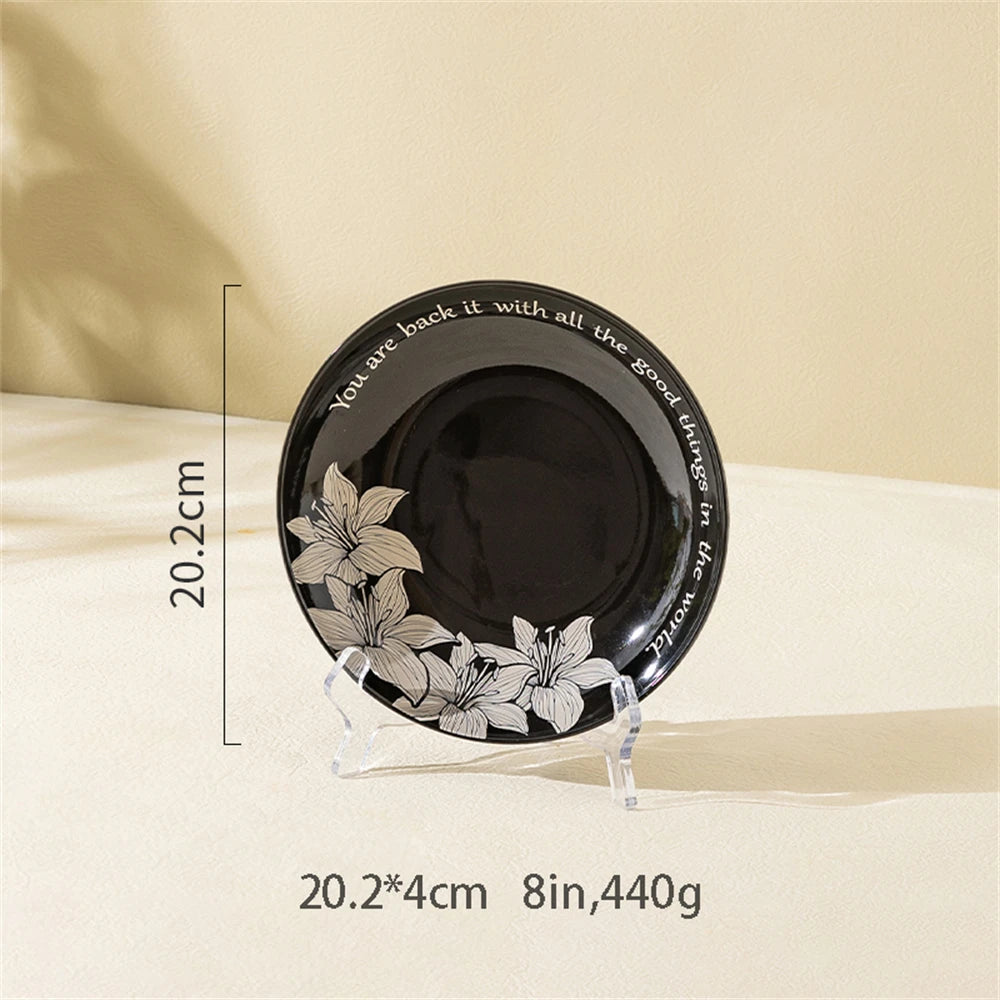Vintage Black Printed Ceramic Tableware Collection – Western Style Afternoon Tea & Dinner Set