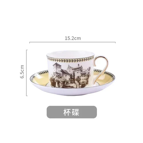 "Nordic Retro" Luxury Porcelain Dinner & Tea Set (Plates, Cups & Pot)