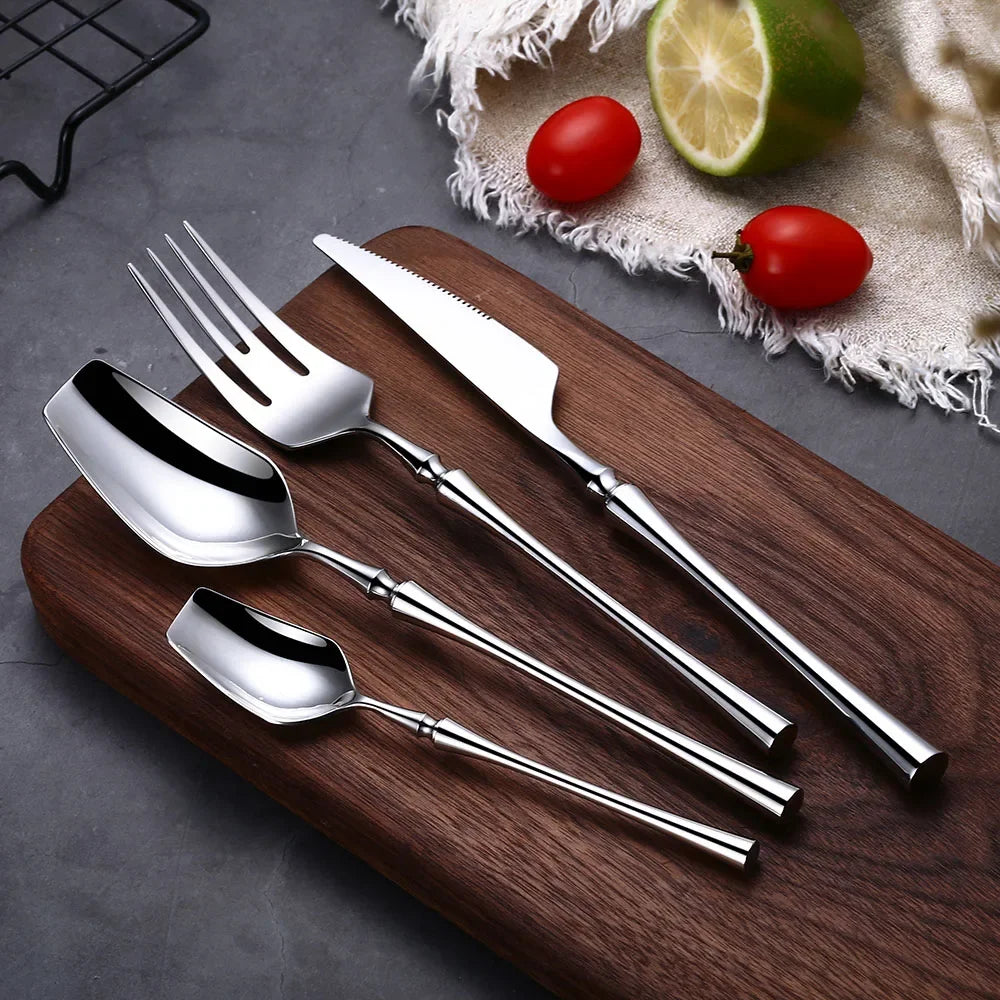 Modern Luxury Matte Black & Gold Flatware Set (24 Pieces) – Stainless Steel