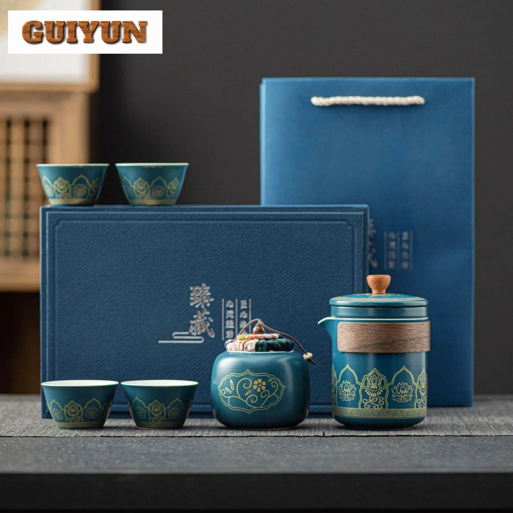 Portable Outdoor Tea Ceremony Set – 1 Pot & 4 Cups (Gift Box)