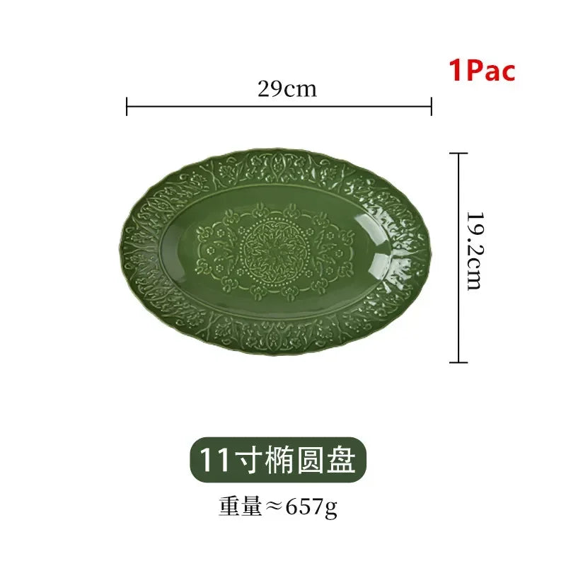 Retro Ceramic Dinnerware Set – Fish & Vegetable Serving Plates