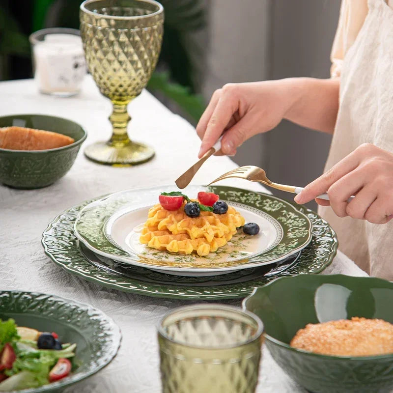 Retro Ceramic Dinnerware Set – Fish & Vegetable Serving Plates