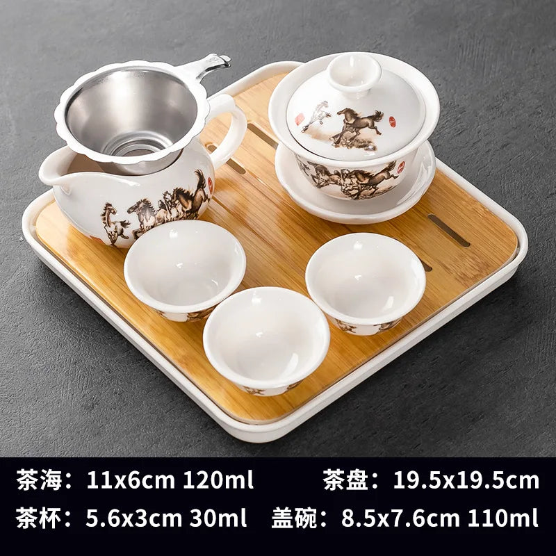Household Kung Fu Tea Set (Gaiwan, 3 Cups & Dry Tray)