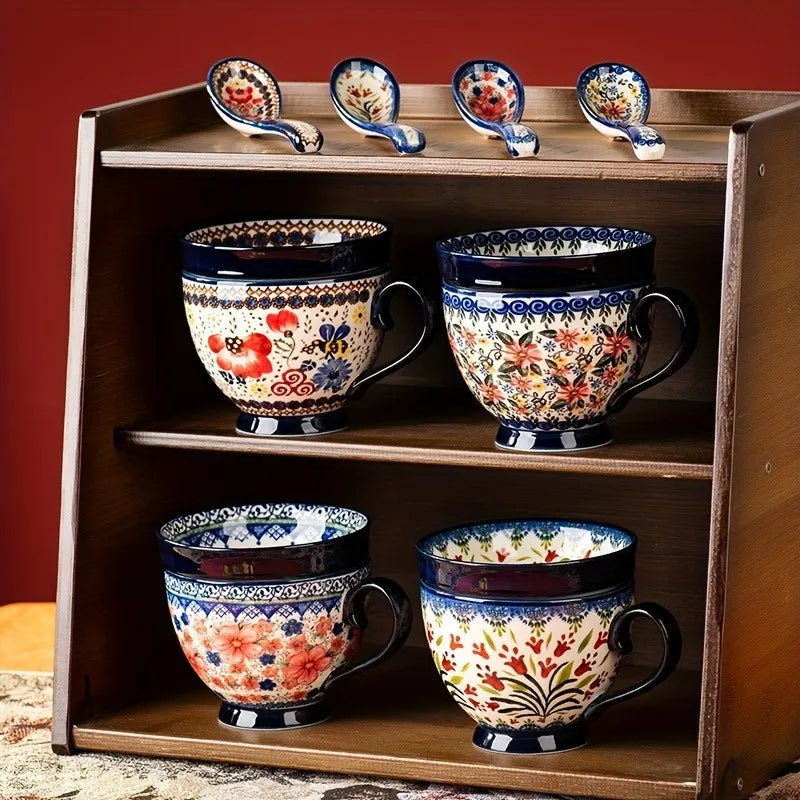 3-Piece Polish Pottery Mug Set with Lids (Gift Box)
