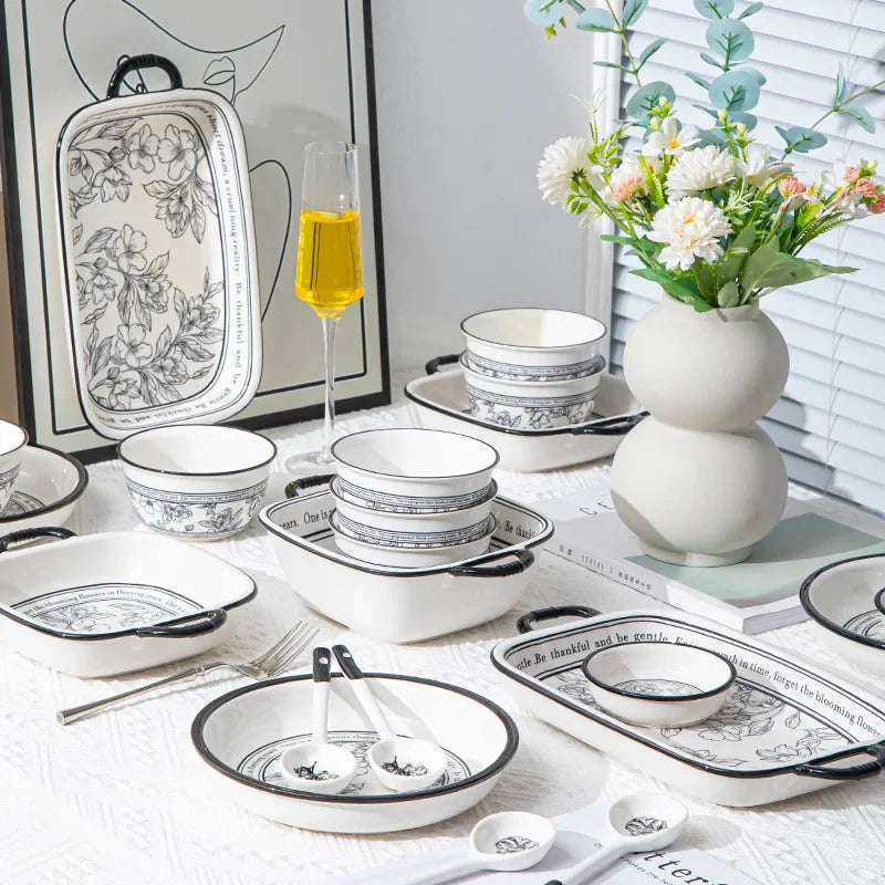 Premium Underglaze Ceramic Dinnerware Gift Set (Bowls & Dishes)