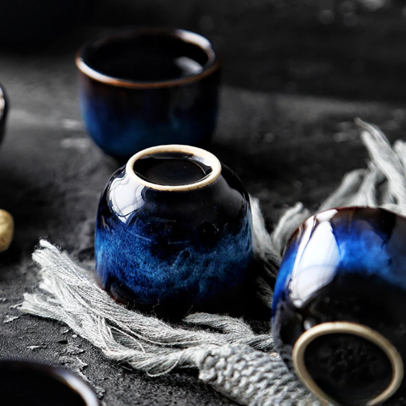 Retro Blue Japanese Sake Set (5-Piece)