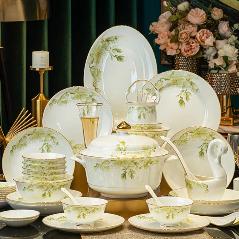 Luxury White & Green Dinnerware.