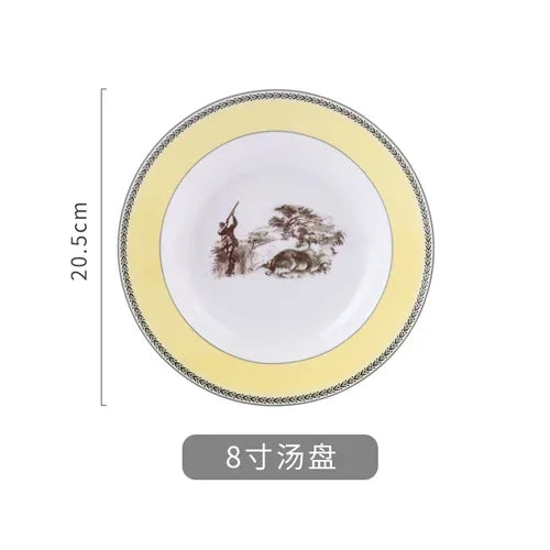 "Nordic Retro" Luxury Porcelain Dinner & Tea Set (Plates, Cups & Pot)