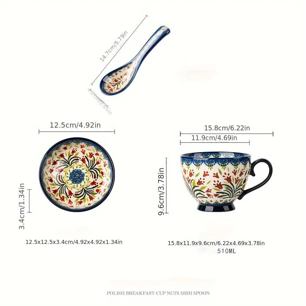 3-Piece Polish Pottery Mug Set with Lids (Gift Box)