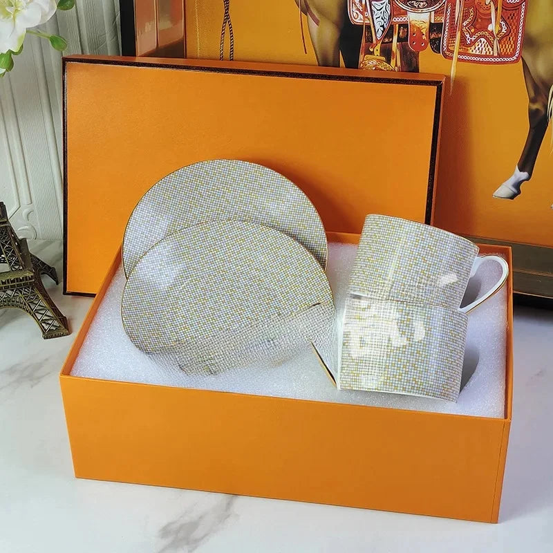 Fashionable European Style Red Tea & Coffee Set (2 Cups + 2 Plates) – Luxury Gift Box