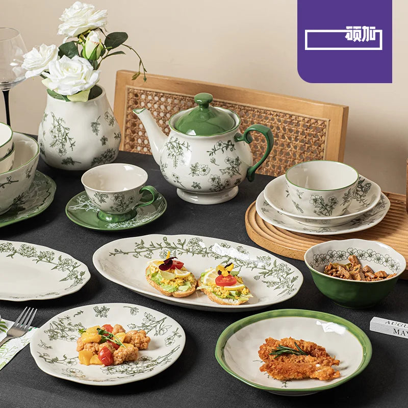 Vintage Charm Heat-Resistant Ceramic Dinnerware Set – Lead-Free & Microwavable
