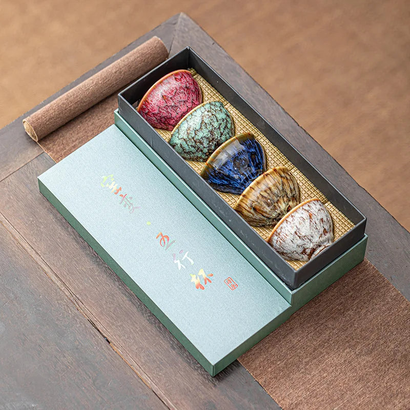 Handmade Jianzhan Kung Fu Tea Cup Set (5 Pieces) – Traditional Kiln Change