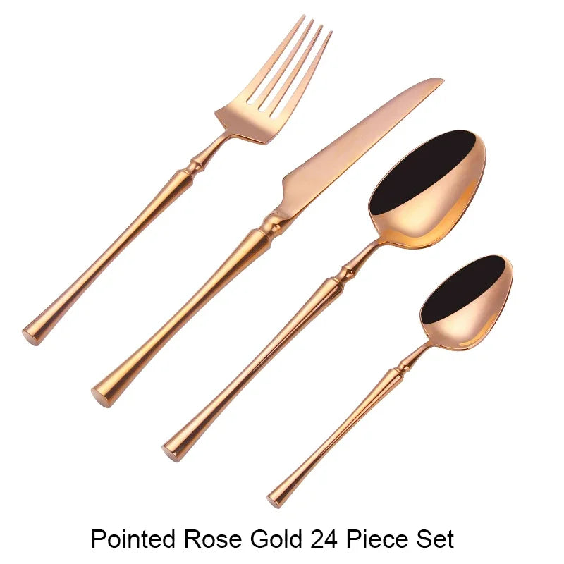 Modern Luxury Matte Black & Gold Flatware Set (24 Pieces) – Stainless Steel
