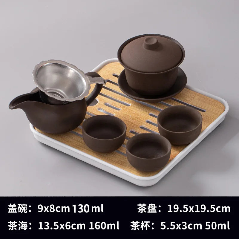 Household Kung Fu Tea Set (Gaiwan, 3 Cups & Dry Tray)
