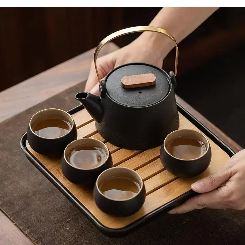 Premium Black Ceramic Kung Fu Set with Tea Pet