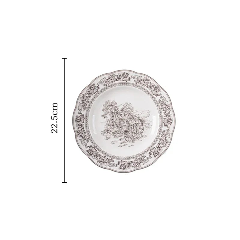 French Modern Gray Ceramic Dinnerware Collection – Luxury Steak Plates & Soup Bowls