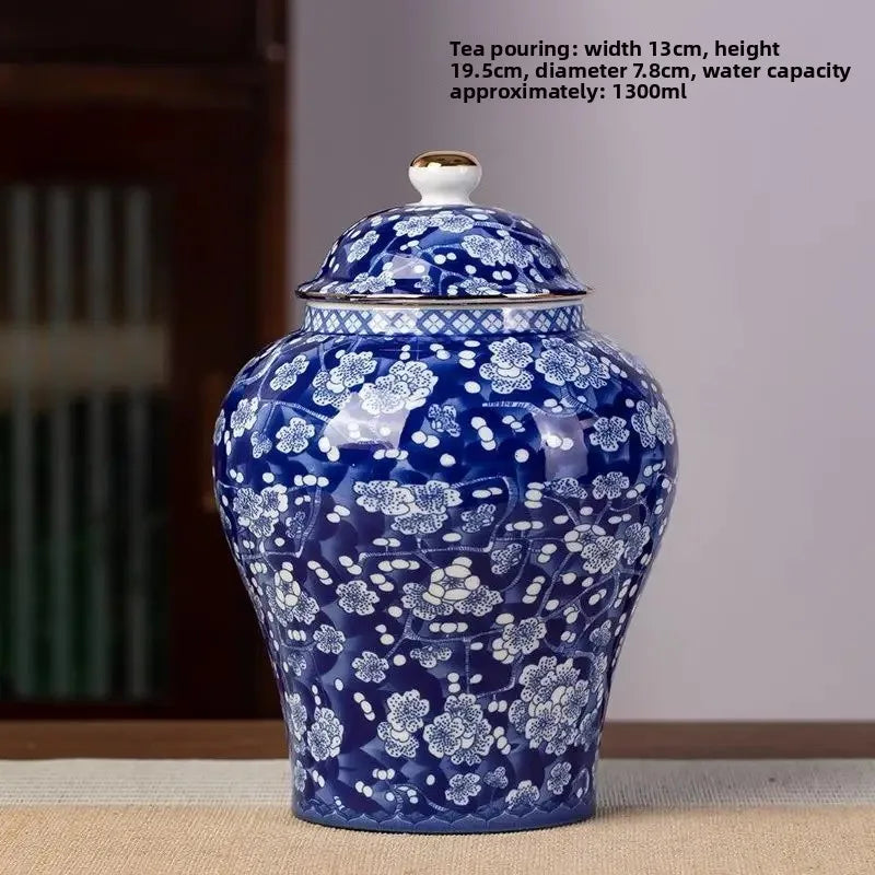 Classic Blue & White Porcelain Tea Canister – Moisture-Proof Storage Jar