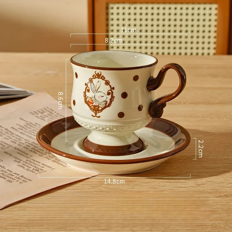 French Cute Rabbit Ceramic Mug & Plate Set