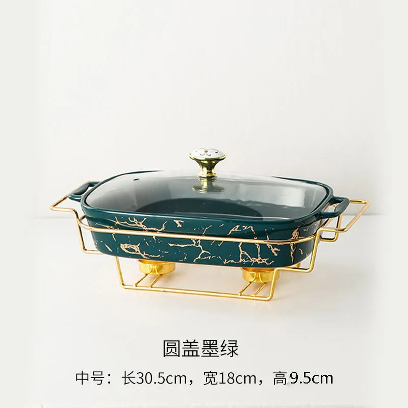 Rectangular Amphora Ceramic Casserole with Candle Warmer
