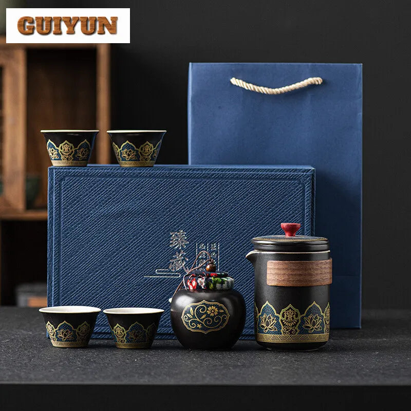 Portable Outdoor Tea Ceremony Set – 1 Pot & 4 Cups (Gift Box)