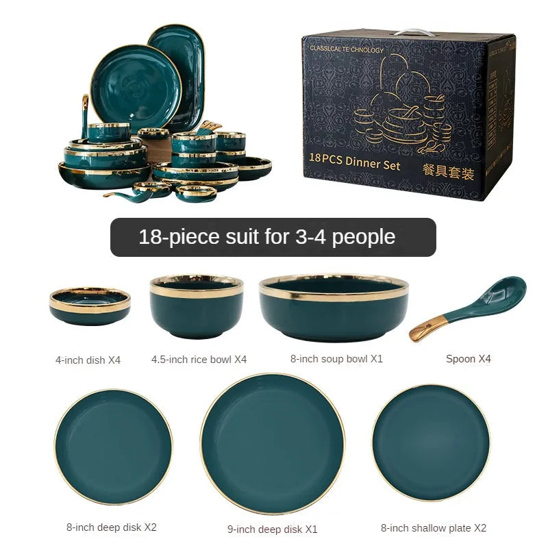 Royal Emerald 18Pcs Dinnerware Set.