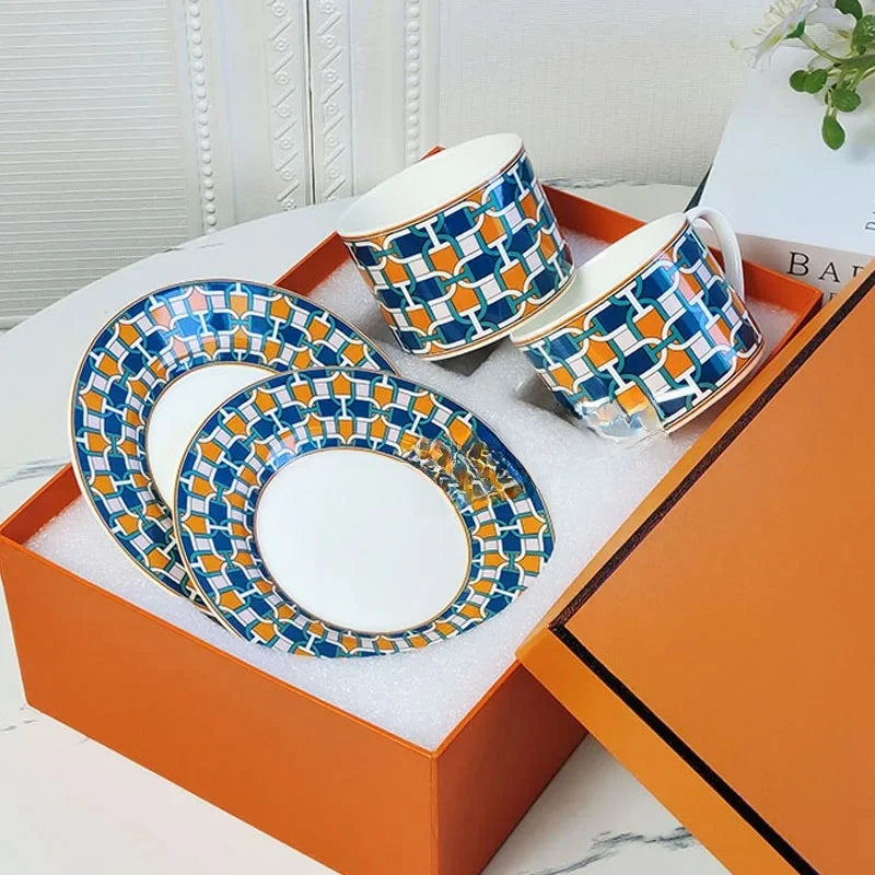 Fashionable European Style Red Tea & Coffee Set (2 Cups + 2 Plates) – Luxury Gift Box