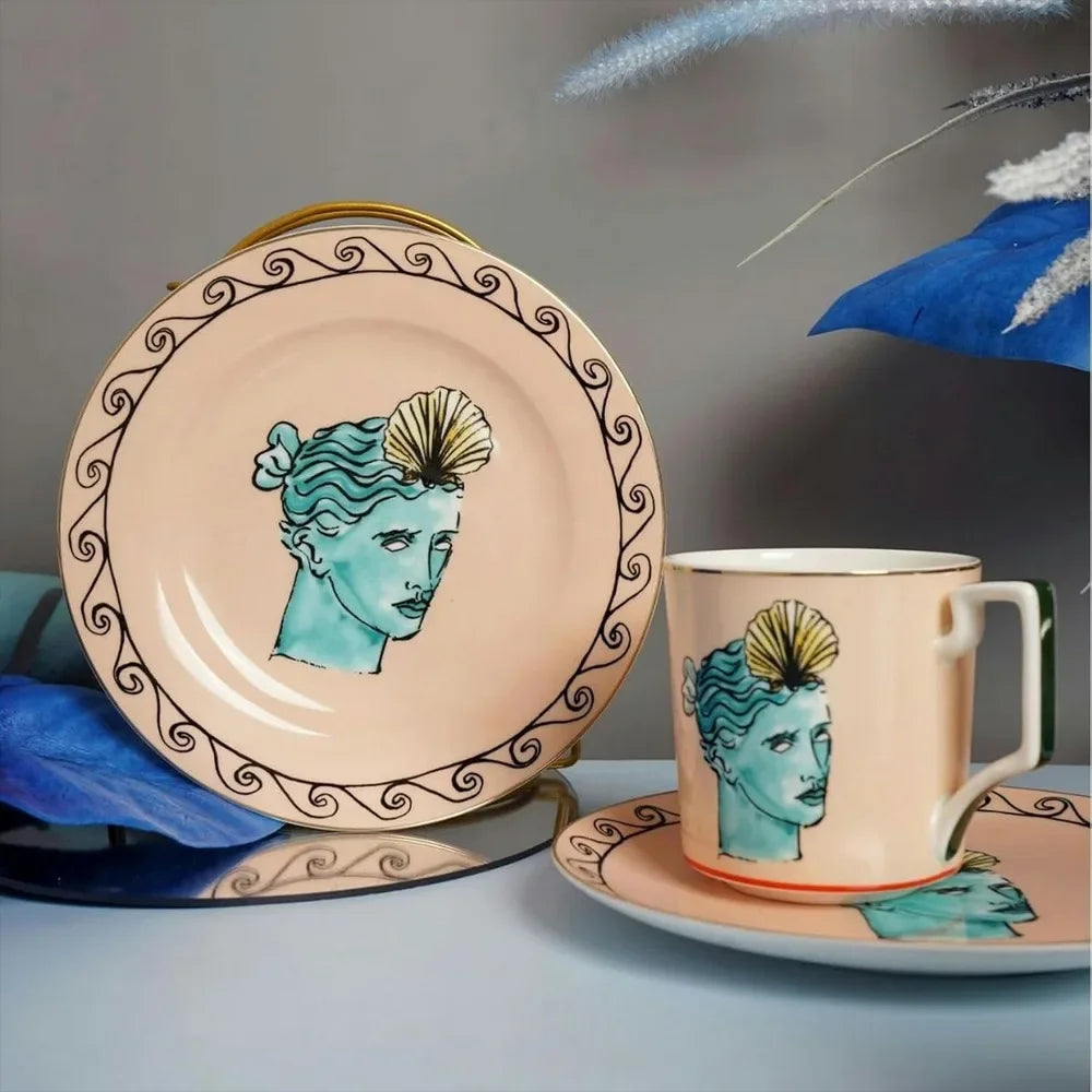 Sea God Creative Ceramic Mug & 8" Plate Set