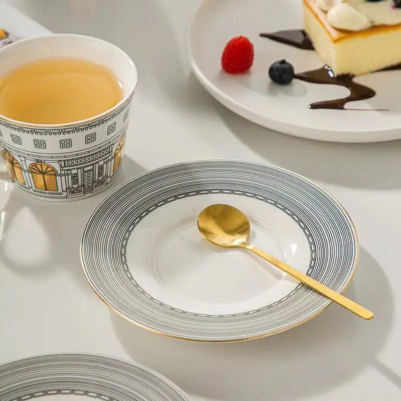 European Swan Castle Coffee & Tea Set (Gold-Plated Handle)