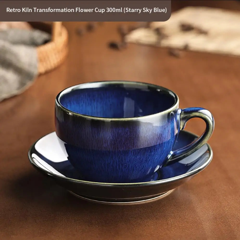 Retro Chic 300ml Ceramic Coffee Cup & Saucer Set – For Lattes & Afternoon Tea