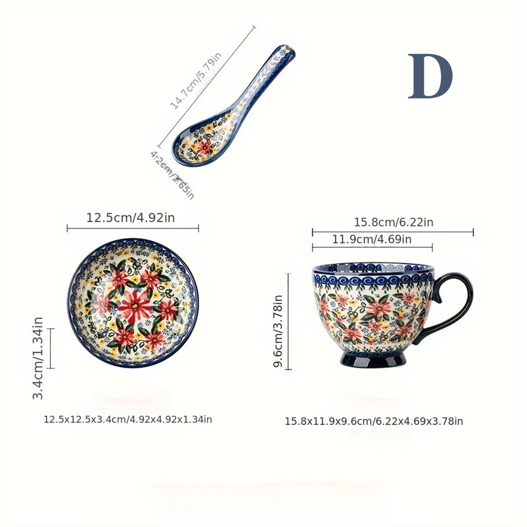 3-Piece Polish Pottery Mug Set with Lids (Gift Box)