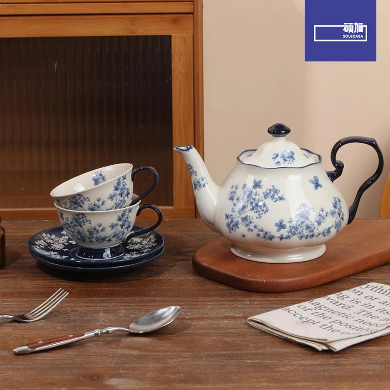 SOLECASA Elegant Blue & White Porcelain Tea Service – Complete Afternoon Tea Gift Set