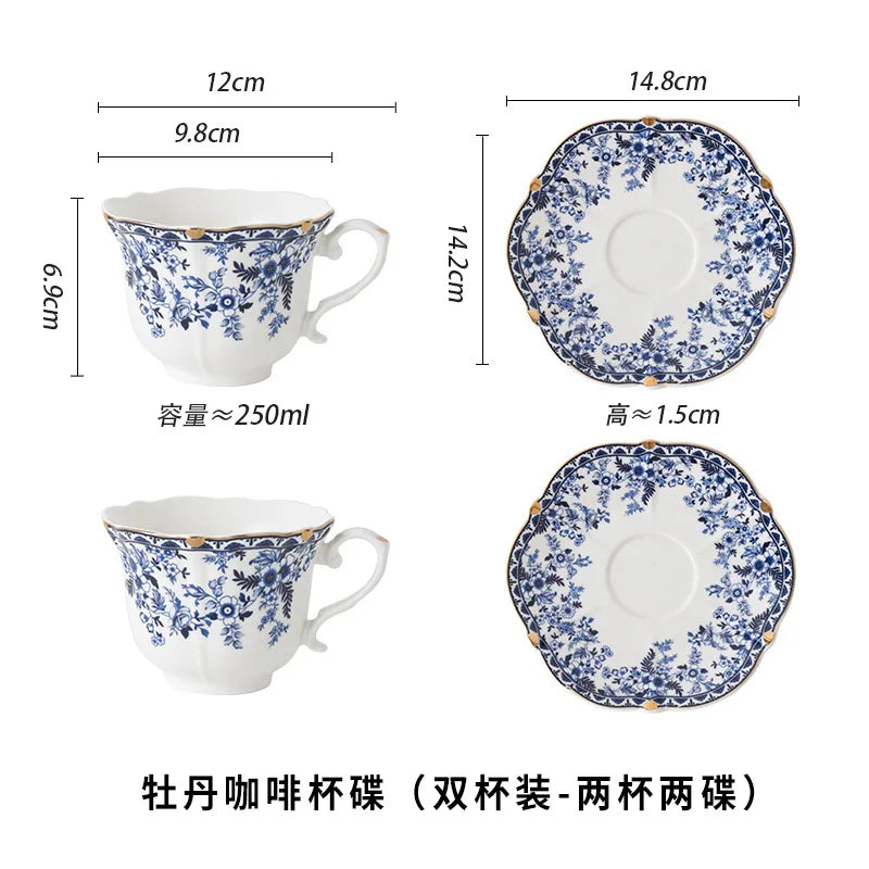 "English Vintage" Blue & White Porcelain Cup & Saucer Set