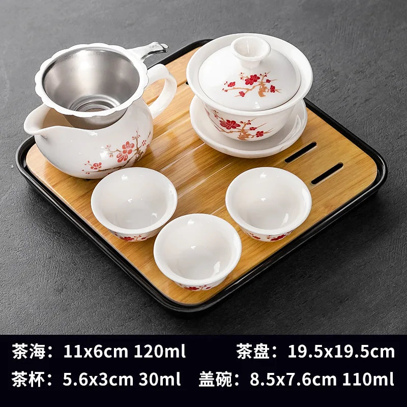 Household Kung Fu Tea Set (Gaiwan, 3 Cups & Dry Tray)