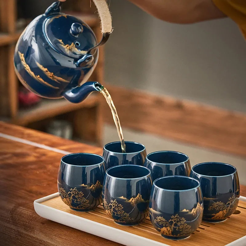 Large Capacity Black Glaze Tea Set – Ceramic Beam Pot