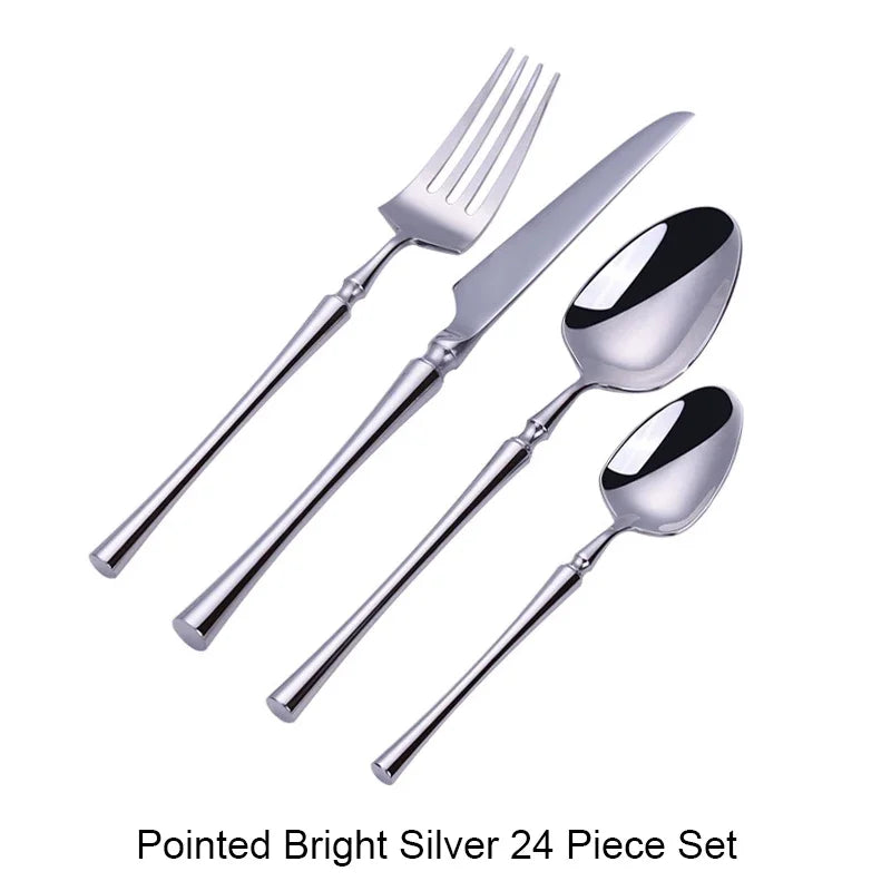 Modern Luxury Matte Black & Gold Flatware Set (24 Pieces) – Stainless Steel