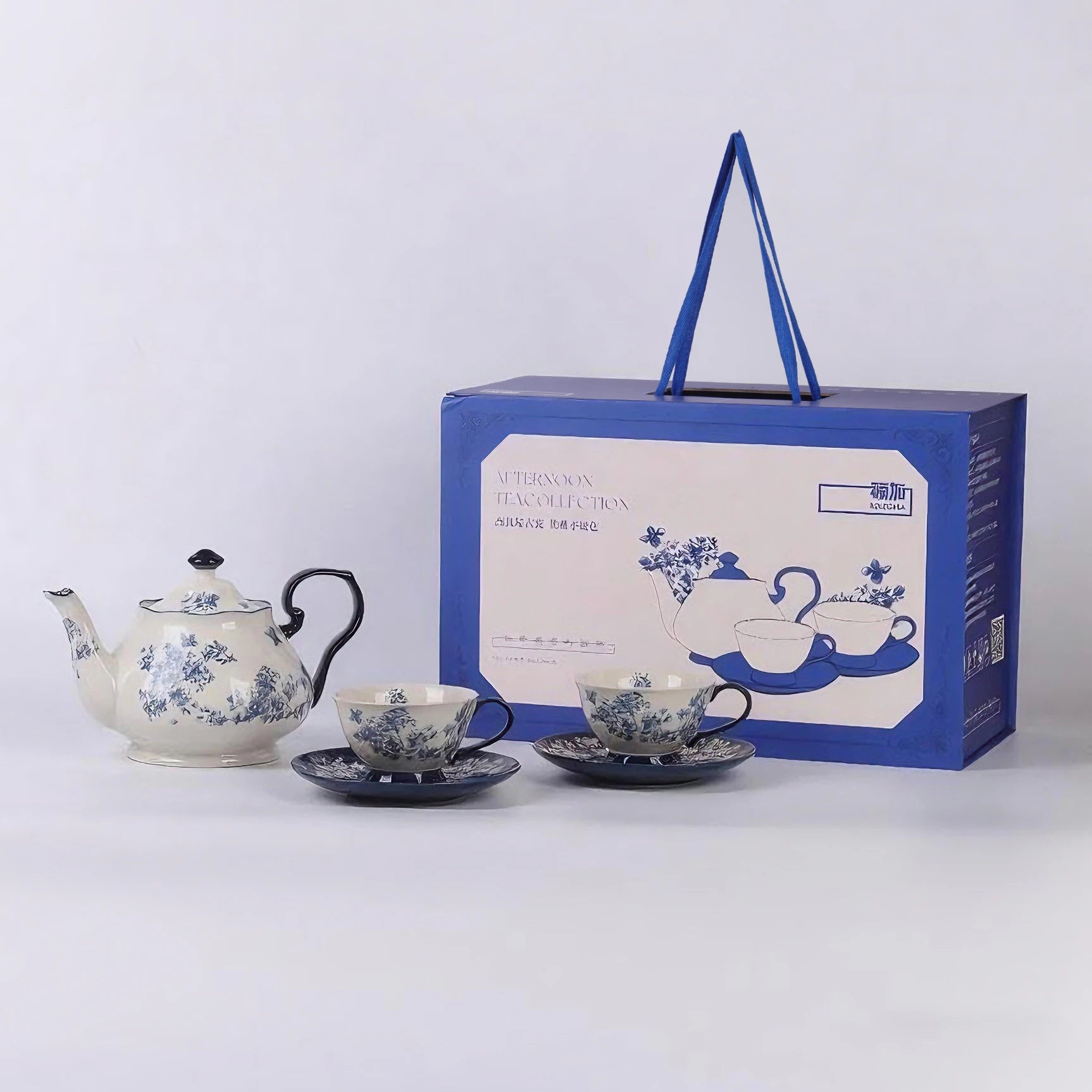 SOLECASA Elegant Blue & White Porcelain Tea Service – Complete Afternoon Tea Gift Set